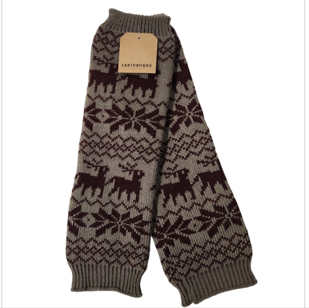 Earthbound Deer & Snowflake Long Knit Leg Warmers for Women